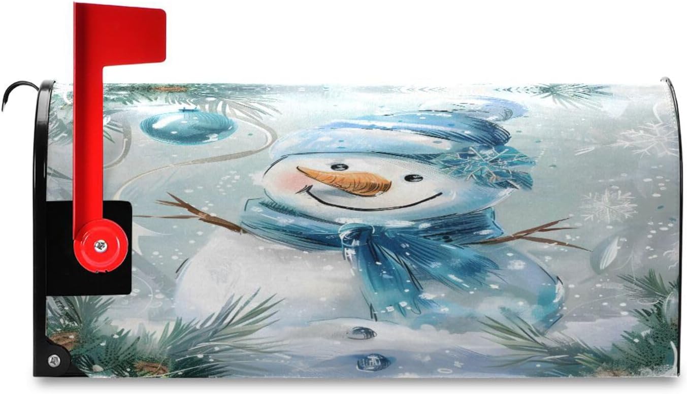 ALAZA Blue and Silver Christmas Snowman02 Magnetic Mailbox Cover MailWraps Garden Yard Home Decor for Outside Oversized-25.4 x20.8